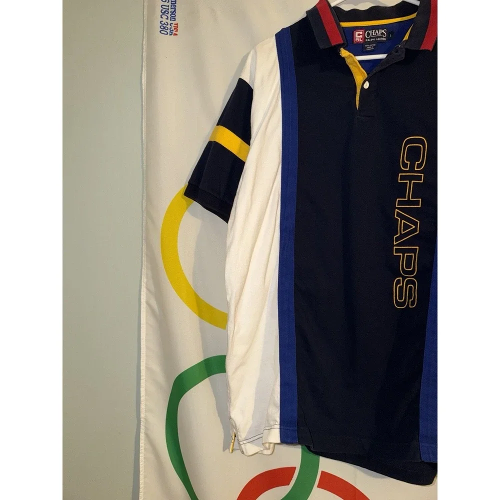 Vintage Chaps Ralph Lauren Polo Shirt Large Nautical Multicolor Striped Y2K